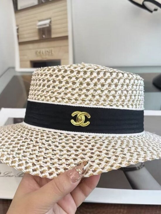 CHANEL Woven Straw Boater Hat main image 6